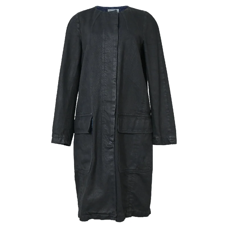 Women's cropped leather coats with silver studs for an edgy look Dries Van Noten Long Coat in Black Cotton Women's cropped leather coats with silver studs for an edgy look Dries Van Noten Long Coat in Black Cotton