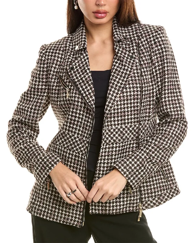 Single - Breasted Women's Tweed Blazers with Gold Buttons for a Classic Look Elie Tahari Moto Jacket Single - Breasted Women's Tweed Blazers with Gold Buttons for a Classic Look Elie Tahari Moto Jacket