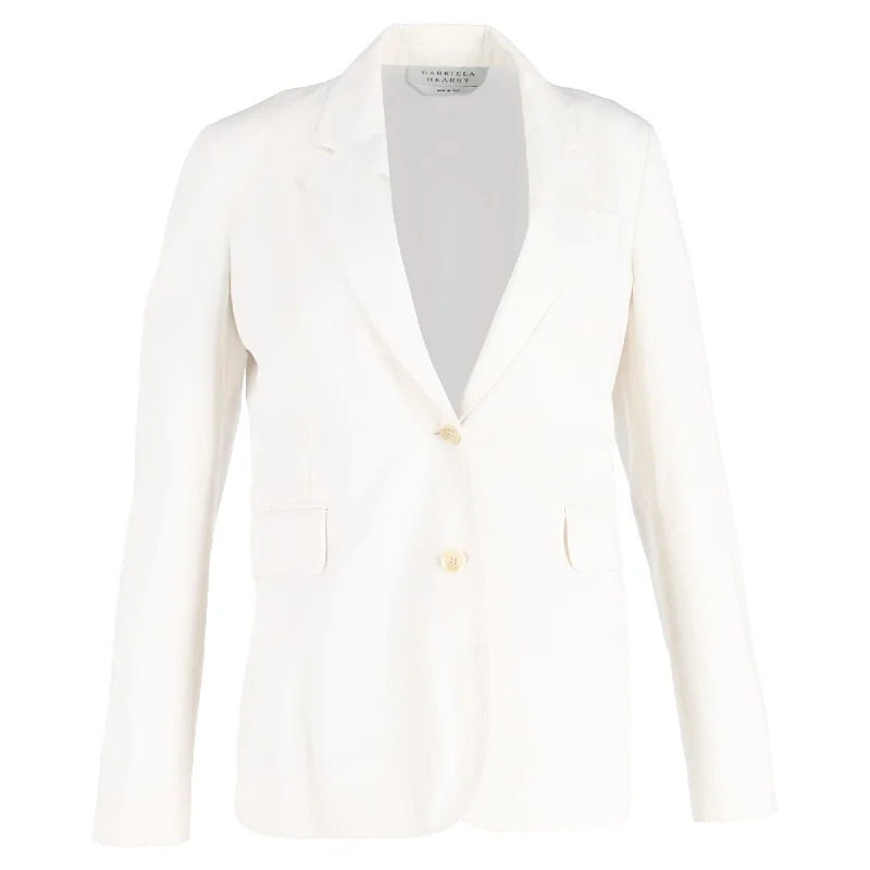 Women's Notched Lapel Blazers in Beige for a Timeless Outfit Gabriela Hearst Single-Breasted Blazer in White Wool Women's Notched Lapel Blazers in Beige for a Timeless Outfit Gabriela Hearst Single-Breasted Blazer in White Wool