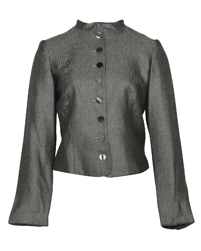 Women's waterproof parka coats with multiple pockets for practicality Giorgio Armani Mandarin Collar Jacket in Grey Cashmere Women's waterproof parka coats with multiple pockets for practicality Giorgio Armani Mandarin Collar Jacket in Grey Cashmere