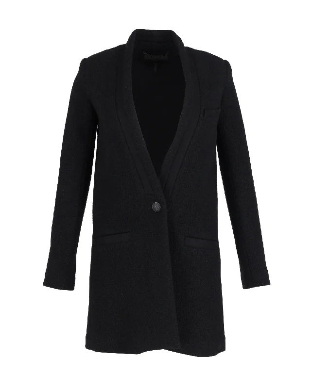 Women's reversible down coats with two - tone designs for versatile styling Iro Collarless Single-Breasted Coat in Black Wool Women's reversible down coats with two - tone designs for versatile styling Iro Collarless Single-Breasted Coat in Black Wool