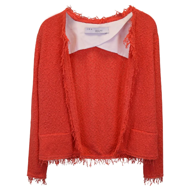 Women's longline double - breasted camel coats for a sophisticated look Iro Fringe Open Jacket in Orange Tweed Women's longline double - breasted camel coats for a sophisticated look Iro Fringe Open Jacket in Orange Tweed