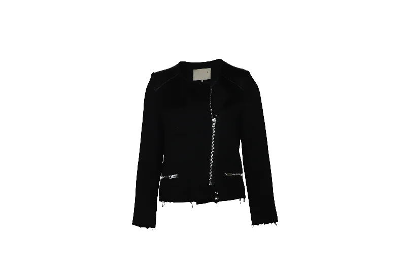 Quilted down women's coats with removable hoods for outdoor activities Iro Phoebe Jacquard Biker Jacket in Black Cotton Quilted down women's coats with removable hoods for outdoor activities Iro Phoebe Jacquard Biker Jacket in Black Cotton