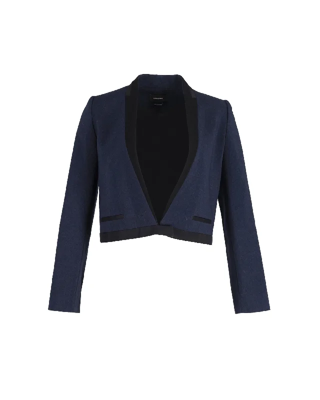 Plus Size Women's Faux Fur - Trimmed Blazers in Black for a Luxurious Look Isabel Marant Jamet Cropped Blazer in Blue Wool Plus Size Women's Faux Fur - Trimmed Blazers in Black for a Luxurious Look Isabel Marant Jamet Cropped Blazer in Blue Wool