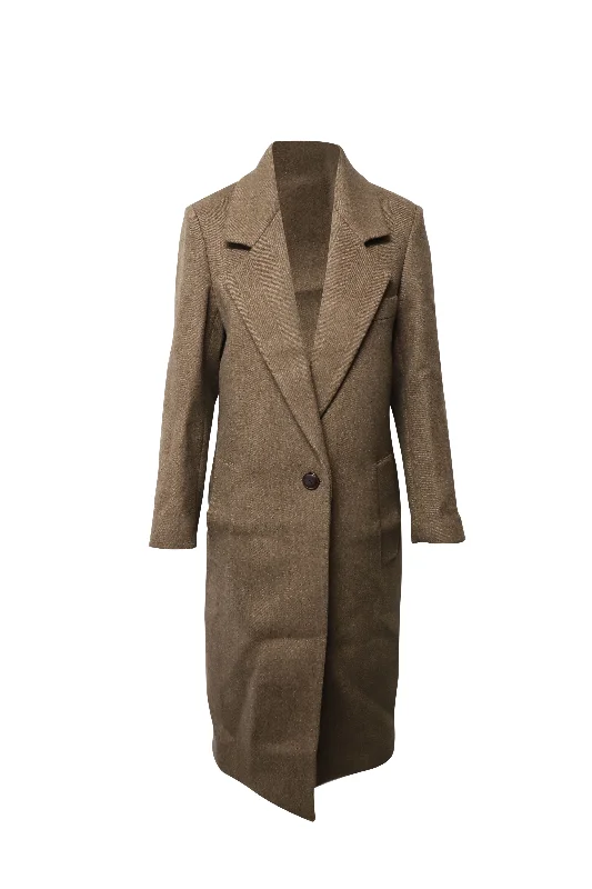 Women's long - sleeve wool coats in a houndstooth pattern for a classic charm Joseph Captain Giant Chevron Coat in Brown Wool Women's long - sleeve wool coats in a houndstooth pattern for a classic charm Joseph Captain Giant Chevron Coat in Brown Wool