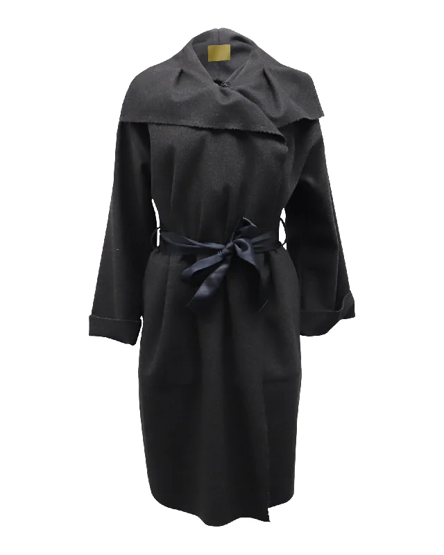 Plus size women's wool blend coats for a warm and stylish winter Lanvin Shawl Long Coat in Black Wool
