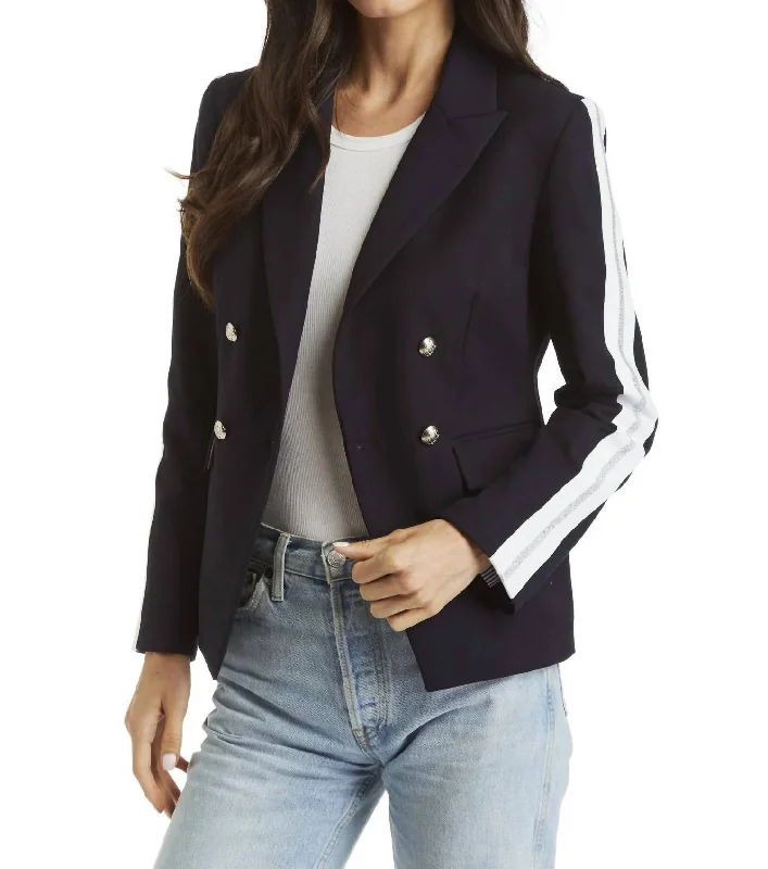 Plus Size Women's Embroidered Blazers in Floral Patterns for a Feminine Touch Luna Trim Blazer In Navy Plus Size Women's Embroidered Blazers in Floral Patterns for a Feminine Touch Luna Trim Blazer In Navy