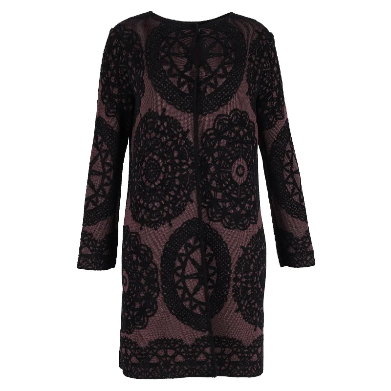 Petite women's wool blend coats with a tailored fit for a flattering silhouette M Missoni Patterned Knit Short Coat in Brown Viscose Petite women's wool blend coats with a tailored fit for a flattering silhouette M Missoni Patterned Knit Short Coat in Brown Viscose