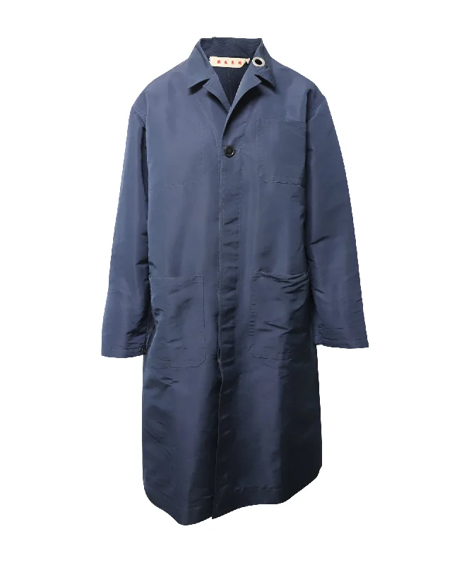 Women's longline double - breasted camel coats for a sophisticated look Marni Long-sleeved Coat with Pockets in Navy Blue Polyester Women's longline double - breasted camel coats for a sophisticated look Marni Long-sleeved Coat with Pockets in Navy Blue Polyester