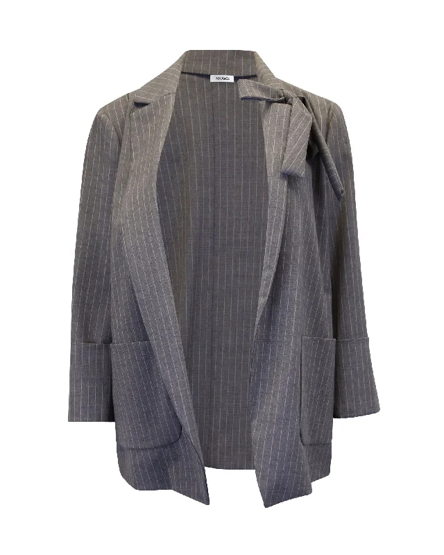 Water - resistant women's trench coats with adjustable cuffs for rainy days Max&Co Striped Tie Detail Jacket in Grey Wool Water - resistant women's trench coats with adjustable cuffs for rainy days Max&Co Striped Tie Detail Jacket in Grey Wool