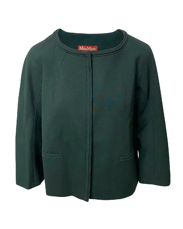 Mid - length women's down coats in a slim fit for a modern and sleek appearance Max Mara Jacket with Two Front Pockets in Green Wool Mid - length women's down coats in a slim fit for a modern and sleek appearance Max Mara Jacket with Two Front Pockets in Green Wool