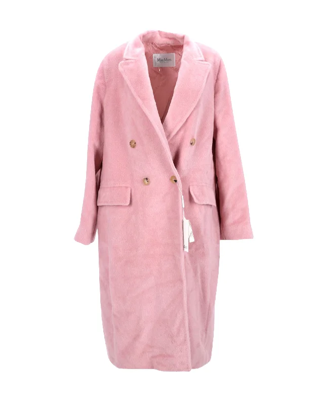 Quilted down women's coats with removable hoods for outdoor activities Max Mara Zarda Double Breasted Coat in Pink Alpaca Quilted down women's coats with removable hoods for outdoor activities Max Mara Zarda Double Breasted Coat in Pink Alpaca