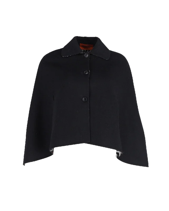 Single - Breasted Women's Tweed Blazers with Gold Buttons for a Classic Look Missoni Collared Button Front Poncho Coat in Black Wool Single - Breasted Women's Tweed Blazers with Gold Buttons for a Classic Look Missoni Collared Button Front Poncho Coat in Black Wool
