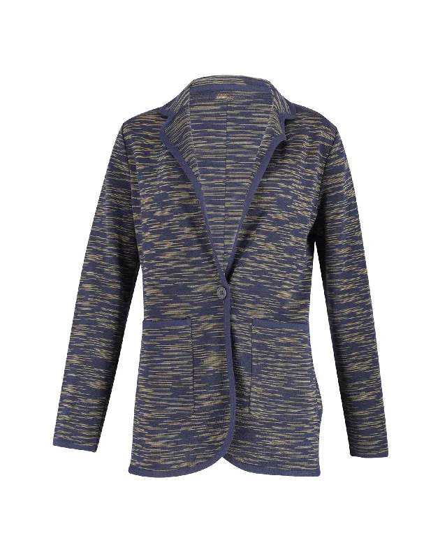 Plus Size Women's Military - Inspired Blazers with Gold Accents for a Bold Look Missoni Knit Single-Breasted Jacket in Navy Wool Plus Size Women's Military - Inspired Blazers with Gold Accents for a Bold Look Missoni Knit Single-Breasted Jacket in Navy Wool