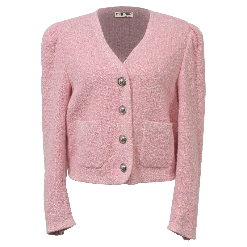 Hooded women's puffer coats in neon colors for high - visibility sports Miu Miu Tweed Jacket in Pink Wool Hooded women's puffer coats in neon colors for high - visibility sports Miu Miu Tweed Jacket in Pink Wool