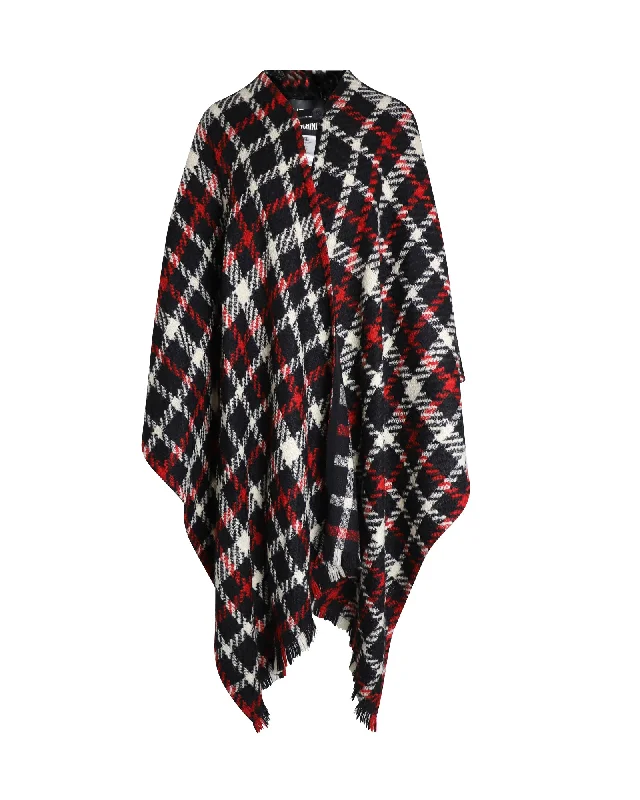 Petite women's wool blend coats with a tailored fit for a flattering silhouette Moschino Boutique Tartan Fringe Cape in Multicolor Virgin Wool Petite women's wool blend coats with a tailored fit for a flattering silhouette Moschino Boutique Tartan Fringe Cape in Multicolor Virgin Wool
