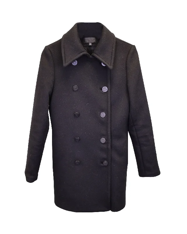 Women's knee - length wool blend coats with a fur collar for added warmth Nili Lotan Melina Double-Breasted Coat in Black Wool Women's knee - length wool blend coats with a fur collar for added warmth Nili Lotan Melina Double-Breasted Coat in Black Wool