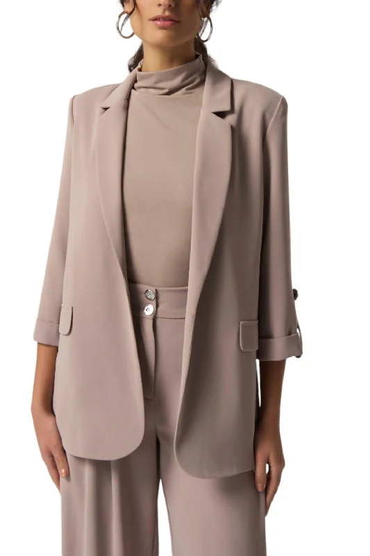Double - Breasted Women's Polyester Blazers in Bright Colors for a Fun Style Notched Collar Blazer In Latte Double - Breasted Women's Polyester Blazers in Bright Colors for a Fun Style Notched Collar Blazer In Latte