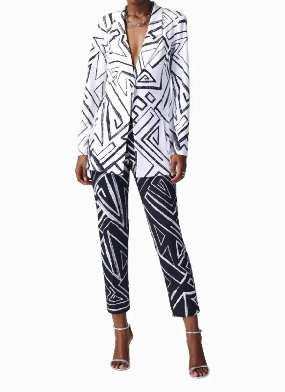 Oversized Women's Printed Blazers in Animal Patterns for a Statement Piece Notched Collar Blazer In Vanilla/midnight Blue Oversized Women's Printed Blazers in Animal Patterns for a Statement Piece Notched Collar Blazer In Vanilla/midnight Blue