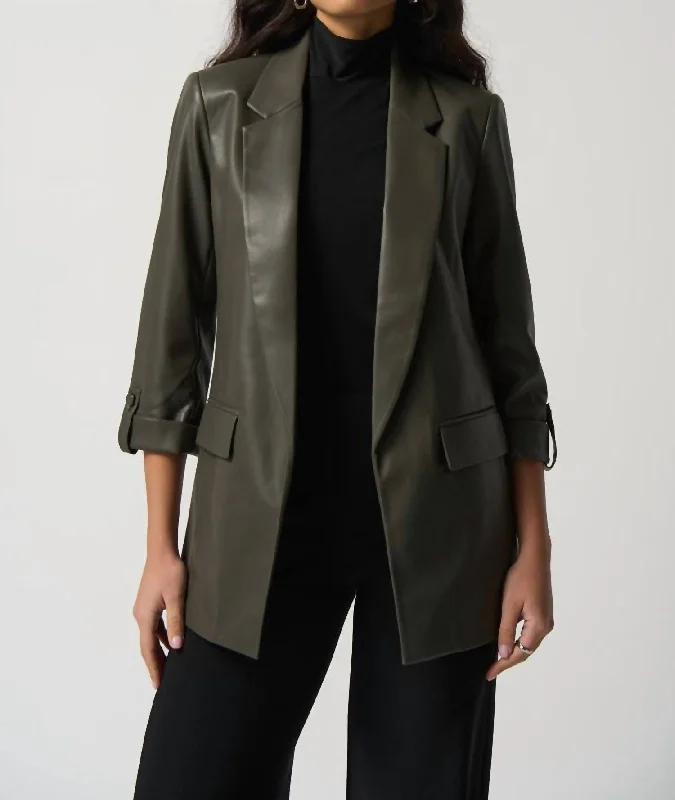 Oversized Women's Printed Blazers in Animal Patterns for a Statement Piece Oversized Faux Leather Blazer In Avocado