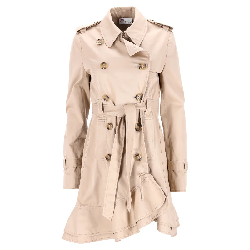 Women's faux fur coats in bright colors for a bold fashion statement Red Valentino Double-Breasted Ruffle Coat in Beige Cotton Women's faux fur coats in bright colors for a bold fashion statement Red Valentino Double-Breasted Ruffle Coat in Beige Cotton