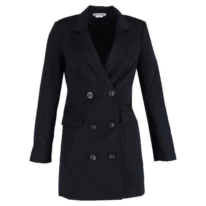 Plus Size Women's Double - Breasted Wool Blazers for Winter Office Wear Reformation Double-Breasted Blazer Dress in Navy Blue Polyester Plus Size Women's Double - Breasted Wool Blazers for Winter Office Wear Reformation Double-Breasted Blazer Dress in Navy Blue Polyester