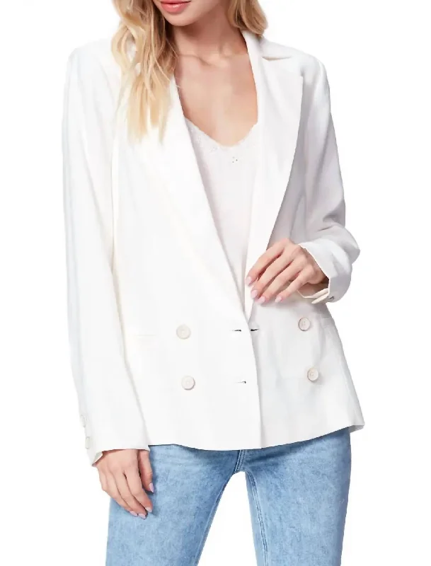 Women's Longline Linen Blazers in Pastel Colors for Summer Events Rosette Blazer In White Women's Longline Linen Blazers in Pastel Colors for Summer Events Rosette Blazer In White