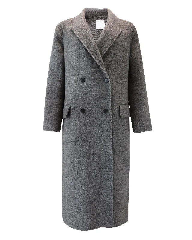 Embroidered women's cotton coats in a bohemian pattern for a unique design Sandro Juno Double-Breasted Coat In Grey Wool Embroidered women's cotton coats in a bohemian pattern for a unique design Sandro Juno Double-Breasted Coat In Grey Wool