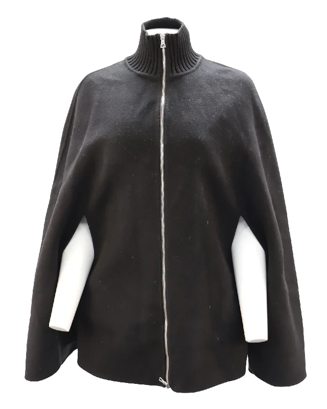 Quilted down women's coats with removable hoods for outdoor activities Sandro Paris Zip Cape Jacket in Black Wool Quilted down women's coats with removable hoods for outdoor activities Sandro Paris Zip Cape Jacket in Black Wool