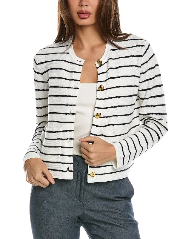 Double - Breasted Women's Leather Blazers in Taupe for an Edgy Look St. John Stripe Knit Top Double - Breasted Women's Leather Blazers in Taupe for an Edgy Look St. John Stripe Knit Top