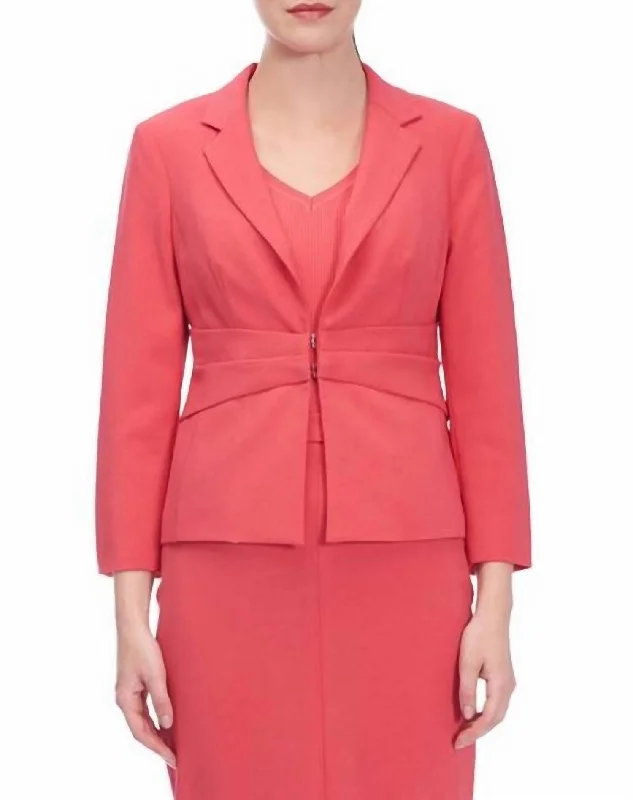 Plus Size Women's Ruffled Blazers in Pink for a Girly and Fashionable Look Stretch Crepe Jacket In Coral Plus Size Women's Ruffled Blazers in Pink for a Girly and Fashionable Look Stretch Crepe Jacket In Coral