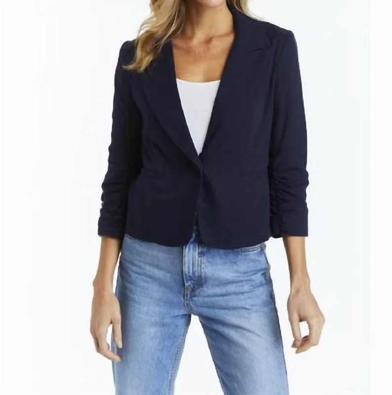 Single - Breasted Women's Linen Blend Blazers in Earth Tones for Casual Wear Suzie Blazer In Navy Single - Breasted Women's Linen Blend Blazers in Earth Tones for Casual Wear Suzie Blazer In Navy