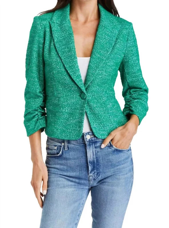 Women's Longline Linen Blazers in Pastel Colors for Summer Events Suzie Jacket In Kelly Women's Longline Linen Blazers in Pastel Colors for Summer Events Suzie Jacket In Kelly