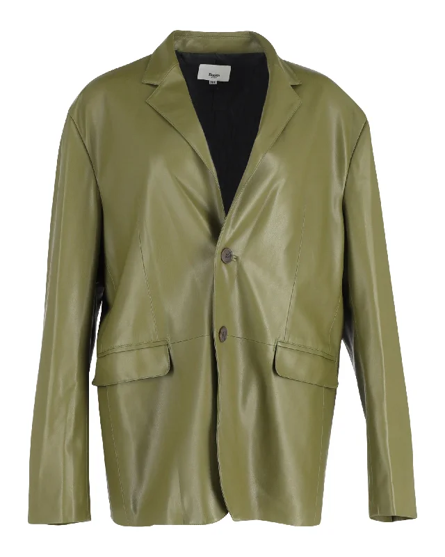 Women's Slim - Fit Blazers in Charcoal Gray for a Professional Appearance The Frankie Shop Olympia Blazer in Olive Faux Leather Women's Slim - Fit Blazers in Charcoal Gray for a Professional Appearance The Frankie Shop Olympia Blazer in Olive Faux Leather