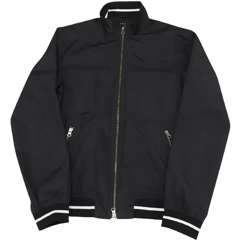 Hooded women's puffer coats in neon colors for high - visibility sports Theory Bomber Varsity Jacket in Black Polyester Hooded women's puffer coats in neon colors for high - visibility sports Theory Bomber Varsity Jacket in Black Polyester