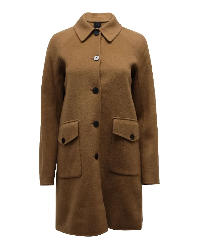 Women's knee - length wool blend coats with a fur collar for added warmth Theory Long Coat in Brown Laine Women's knee - length wool blend coats with a fur collar for added warmth Theory Long Coat in Brown Laine