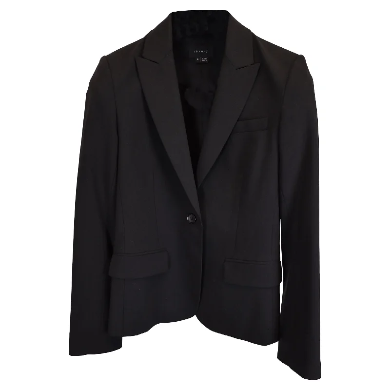 Plus Size Women's Embroidered Blazers in Floral Patterns for a Feminine Touch Theory Single-Breasted Three Pockets Blazer in Black Wool Plus Size Women's Embroidered Blazers in Floral Patterns for a Feminine Touch Theory Single-Breasted Three Pockets Blazer in Black Wool