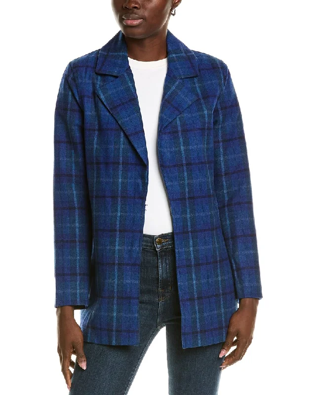Women's Tailored Stretch Blazers in Navy Blue for Business Meetings tyler böe Shannon Sapphire Plaid Wool-Blend Blazer Women's Tailored Stretch Blazers in Navy Blue for Business Meetings tyler böe Shannon Sapphire Plaid Wool-Blend Blazer