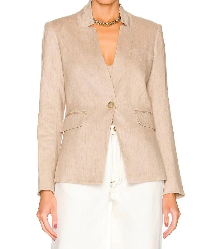 Double - Breasted Women's Polyester Blazers in Bright Colors for a Fun Style Upcollar Dickey Jacket In Beige Double - Breasted Women's Polyester Blazers in Bright Colors for a Fun Style Upcollar Dickey Jacket In Beige
