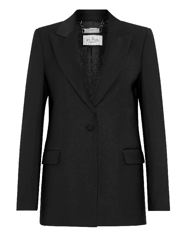 Women's Slim - Fit Blazers in Charcoal Gray for a Professional Appearance Wool Boxy Blazer Crystal Skull Women's Slim - Fit Blazers in Charcoal Gray for a Professional Appearance Wool Boxy Blazer Crystal Skull