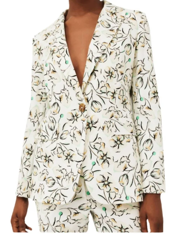 Plus Size Women's Sequin - Embellished Blazers in Silver for a Glamorous Party Zuara Jacket In Green Flower Plus Size Women's Sequin - Embellished Blazers in Silver for a Glamorous Party Zuara Jacket In Green Flower