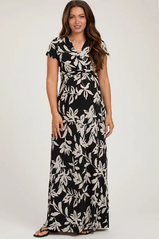 Velvet maxi dresses with long sleeves for winter weddings Black Floral V-Neck Maternity Maxi Dress Velvet maxi dresses with long sleeves for winter weddings Black Floral V-Neck Maternity Maxi Dress