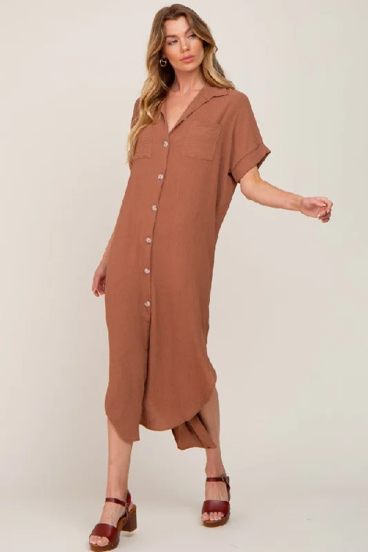Linen maxi dresses for a breathable and lightweight summer option Camel Button Down Hi Low Maxi Dress Linen maxi dresses for a breathable and lightweight summer option Camel Button Down Hi Low Maxi Dress