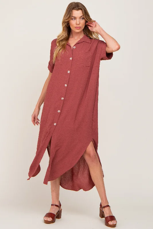 Printed maxi dresses with abstract patterns for an artistic look Rust Button Down Hi Low Maxi Dress Printed maxi dresses with abstract patterns for an artistic look Rust Button Down Hi Low Maxi Dress