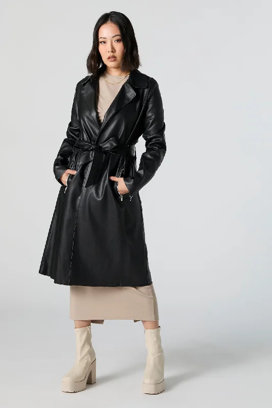Women's leather cropped jackets for a trendy outfit Faux Leather Trench Coat