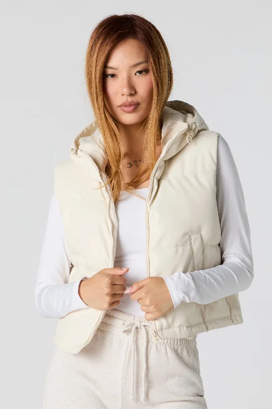 Women's leather leather side - stripe pants Faux Leather Hooded Puffer Vest