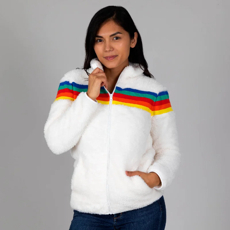 Women's cropped satin jackets in pastel shades for a glamorous evening out Wrapped in a Rainbow Fleece Jacket Women's cropped satin jackets in pastel shades for a glamorous evening out Wrapped in a Rainbow Fleece Jacket