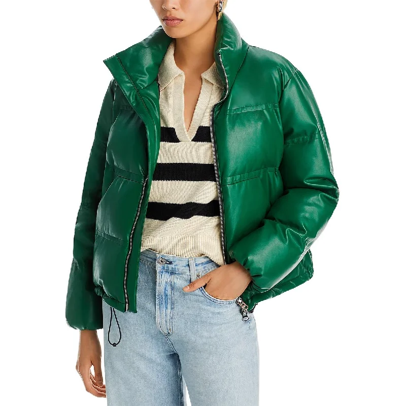 Women's leather leather rompers with a halter neck A.L.C. Womens Mila Faux Leather Warm Puffer Jacket