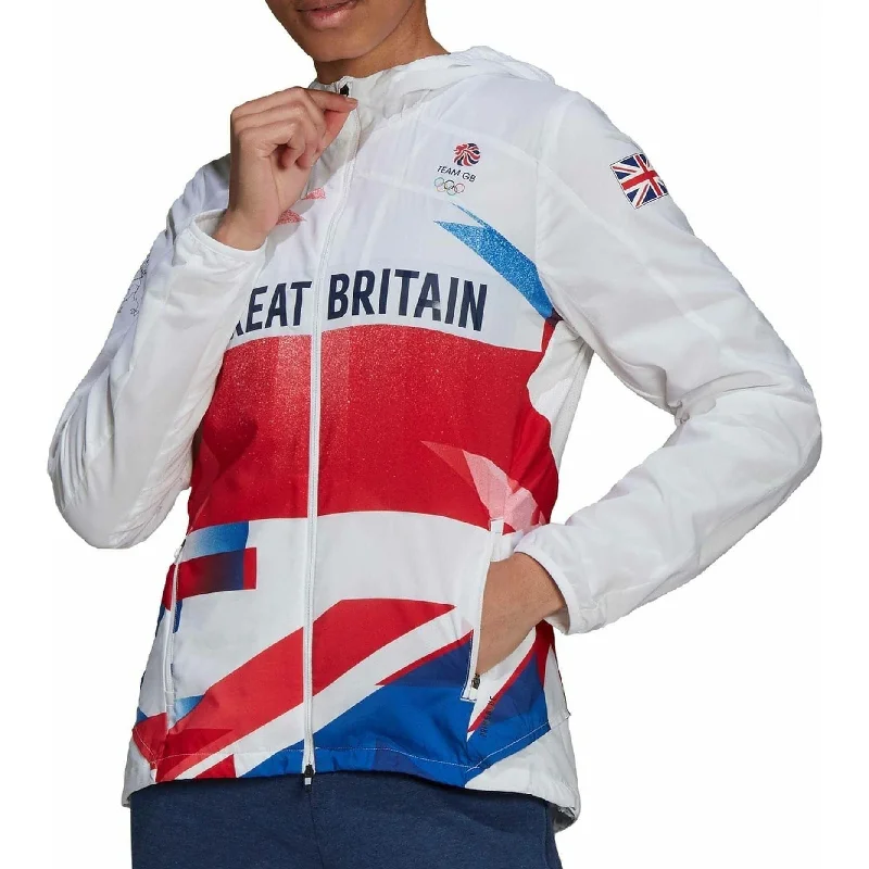 Women's military - style jackets with epaulets for a tough and fashionable appearance adidas Great Britain Podium Womens Running Jacket - White Women's military - style jackets with epaulets for a tough and fashionable appearance adidas Great Britain Podium Womens Running Jacket - White