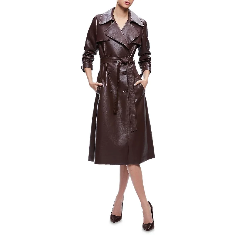 Women's leather leather shorts with a denim - like wash Alice and Olivia Womens Elicia Vegan Leather Double-Breasted Trench Coat Women's leather leather shorts with a denim - like wash Alice and Olivia Womens Elicia Vegan Leather Double-Breasted Trench Coat